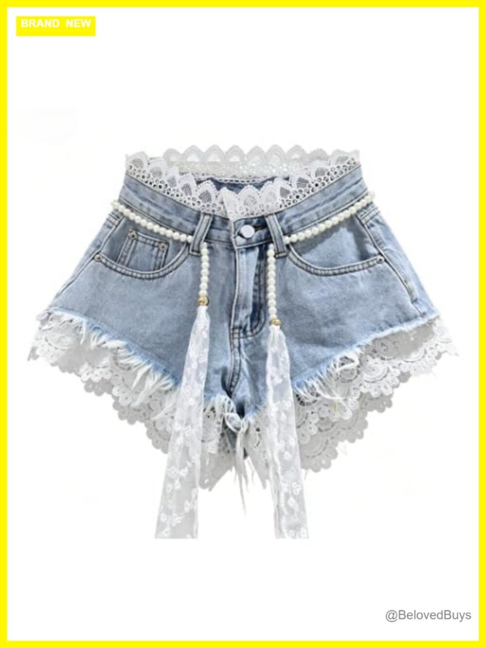 Y2K High Waist Denim Shorts Lace Bow Raw Hem Wide Leg